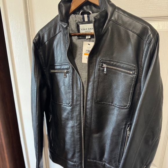Men’s Black Leather Jacket (Small) - Cole Haan - Faux Leather - Picture 2 of 9